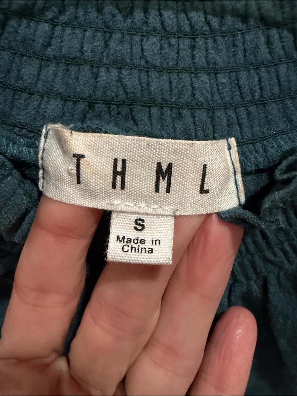 THML Teal Suede like Mock Turtleneck Blouse with Long puff sleeve. Women’s S - Picture 2 of 8